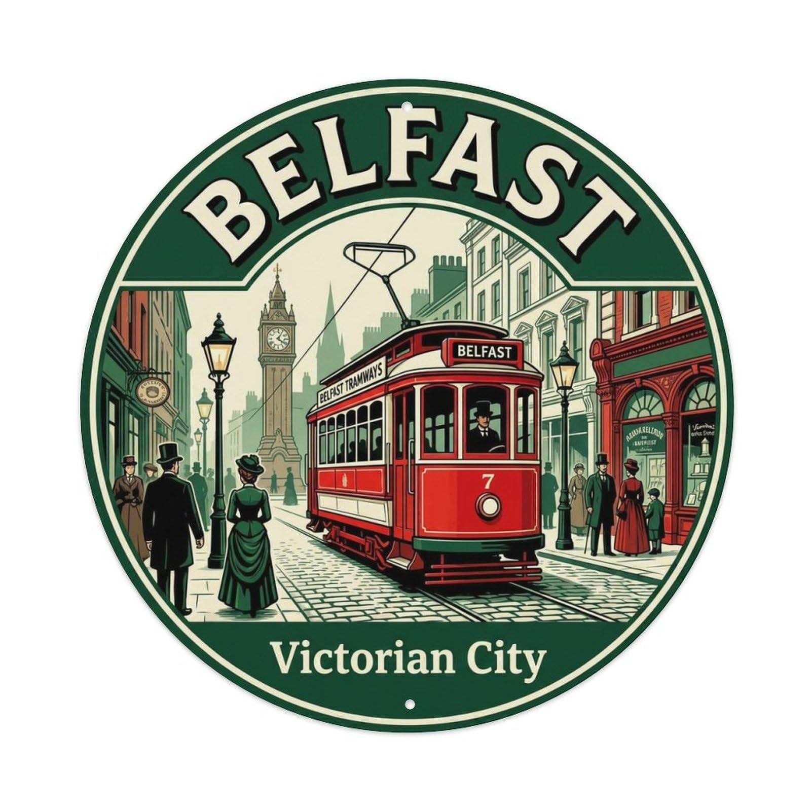 Vintage Travel Belfast Ireland Motif Metal Tin Sign