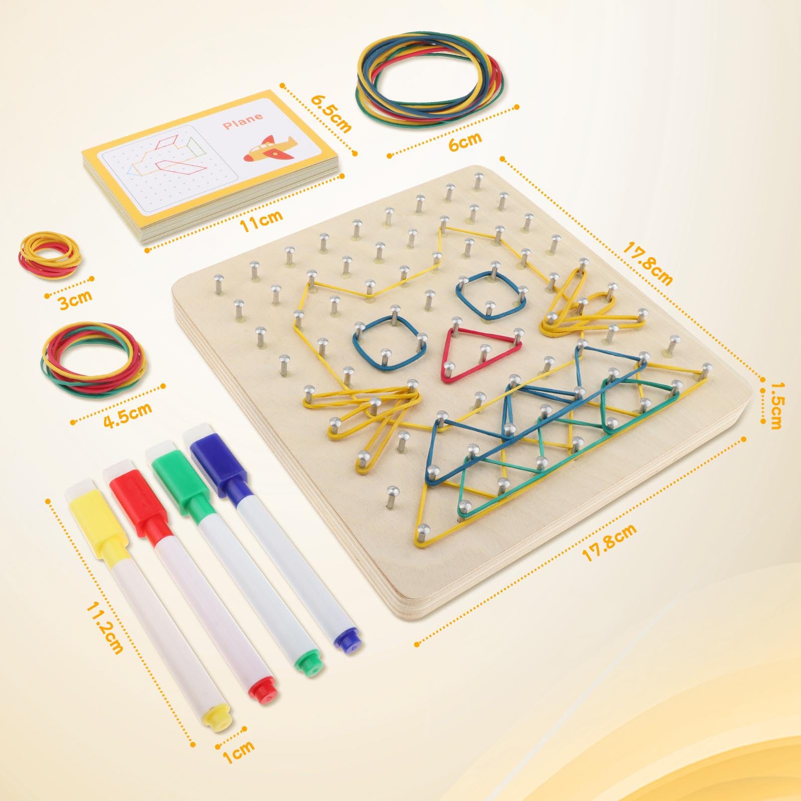 Juego de Geoplanos de Madera. Material Didáctico Matemático Manipulativo.