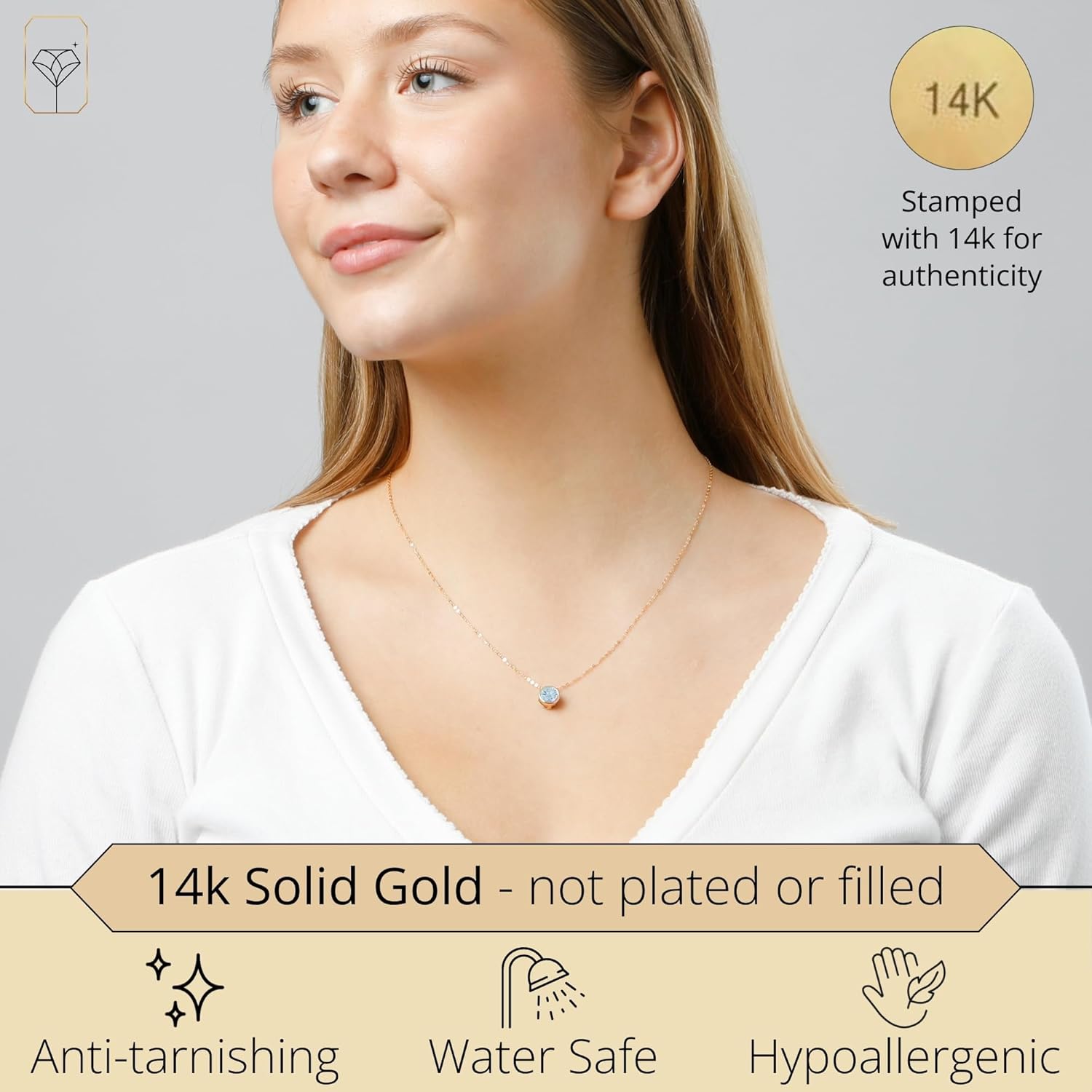 MAX + STONE 14K Gold Gemstone Pendant with 7mm Round Bezel Birthstone | Dainty Round Necklace for Women with Gold 18 Inch Cable Chain | Secure Clasp Pendants with Gift Box - Image 2