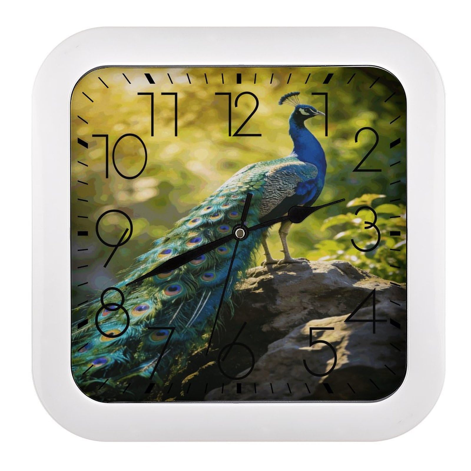 Fodpand Style Beautiful Peacock Wall Clock,Battery Operated Modern Retro Rounded Square Clock Clock For Bedroom Living Room Office Home Gym Porch Decor Indoor Outdoor 10.2 * 10.2In