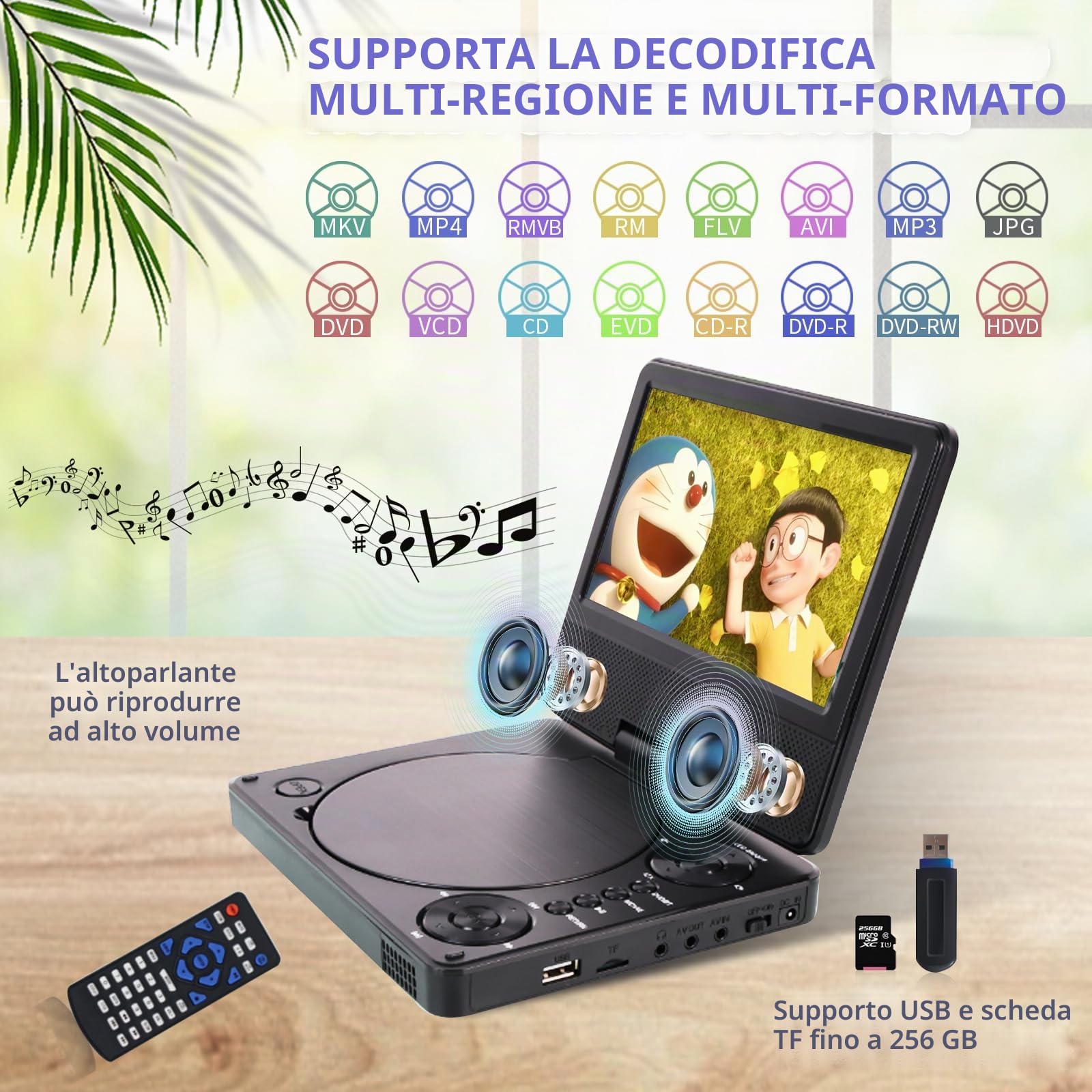 YOOHOO Lettore DVD portatile Bluetooth 9,5" HD per bambini