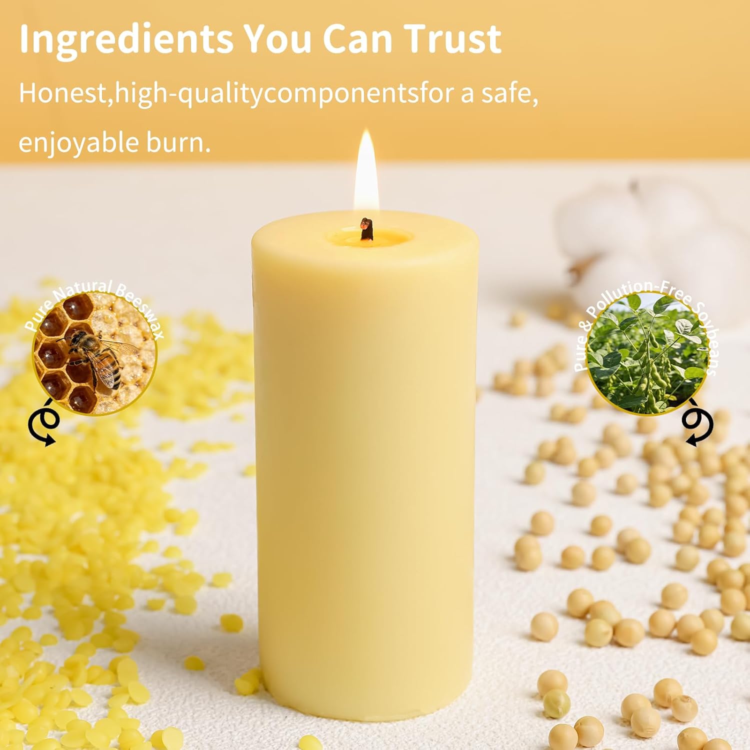 Ocean Breeze Scented Beeswax Pillar Candle,Hand-Poured Beeswax & Soy Pillar Candles Handmade Candles, Natural Wax for Home Decor, Meditation & Stress Relief, Smokeless,105 Hours,2x4 Inch