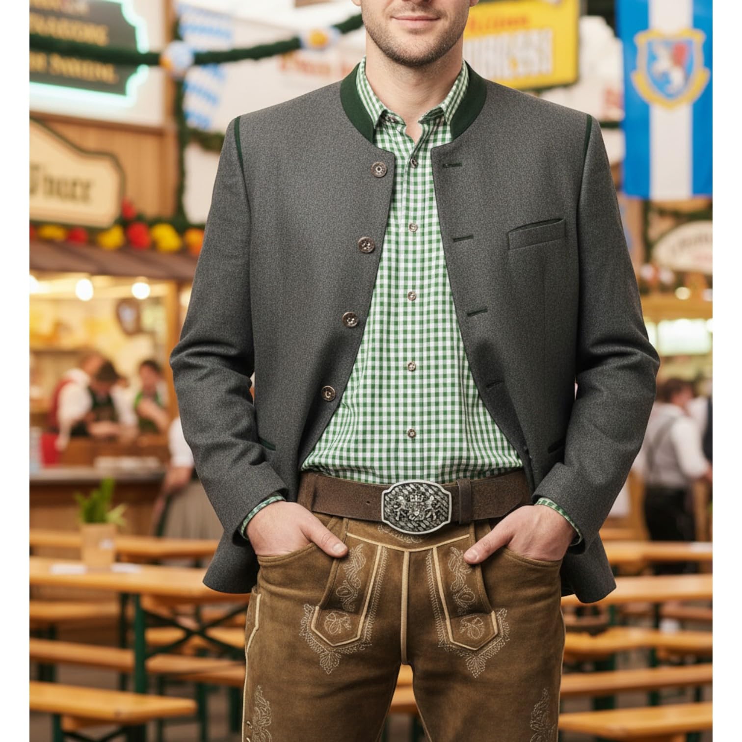 FRONHOFER Trachtengürtel 100% echtes Leder 4 cm Koppelschnalle bayerisches Wappen 7,5 x 5,5 cm Druckknopfsystem Wechselbare Schnalle Für Tracht Landhausmode Herren Made in Germany Regensburg