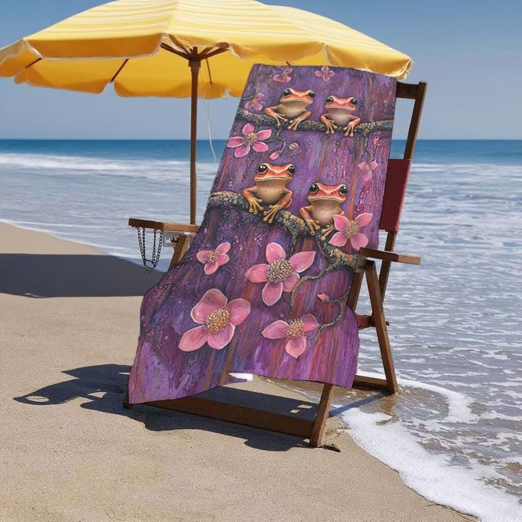 Telo Mare Microfibra 2 Set Telo Mare Grande 220x100cm/35x70cm Asciugamano Palestra Uomo, Leggero Antisabbia Asciugatura Rapida Vacanze Teli da Spiaggia per Piscina, Regalo Donna Uomo (Rana) J-41