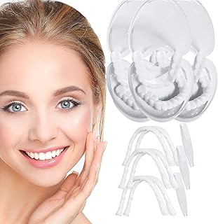 HUANFENGTING 3 Pairs Upper Teeth & Lower Teeth Snap On Smile Teeth Veneers Whitening Instant Cosmetic Dentistry Comfortable Veneer Cover Teeth Whitening Smile Denture(3)