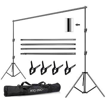 HYJ-INC 12ft x 10ft Photo Video Studio?Heavy Duty Adjustable Photography Muslin?Backdrop Stand Background?Support System Kit?with?Carry Bag 4 Spring Clamps