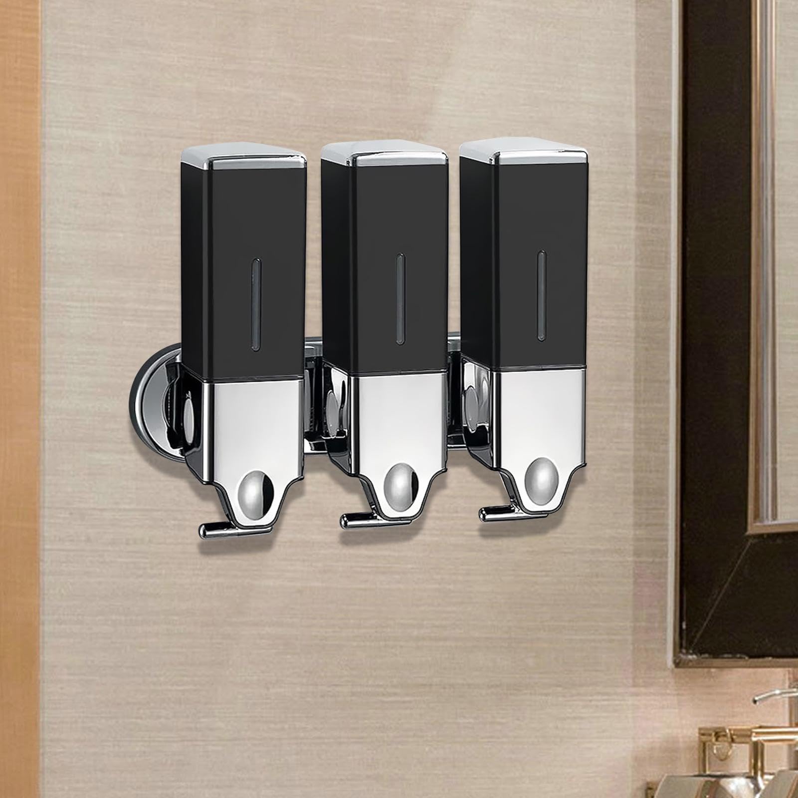 Dispensador de Jabón Pared Baño con Bomba Manual Resistente Recipiente Recargable 1500ml Diseño Compacto Y Transparente Adecuado para Hogar Hotel Rest, Negro, Individual