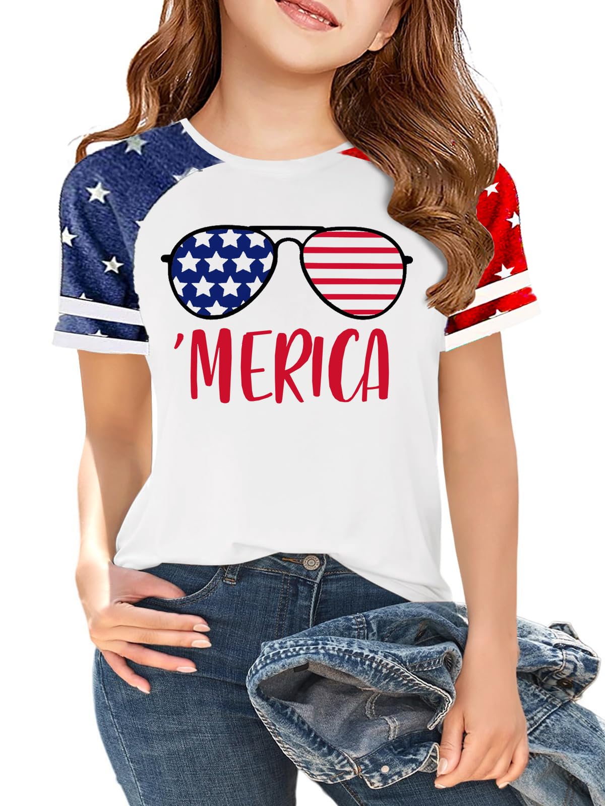 Ithalt Boys Girls USA Shirts Kids 4th of July Shirts American Flag Tshirt Patriotic Top Independence Day Outfit 5-13y