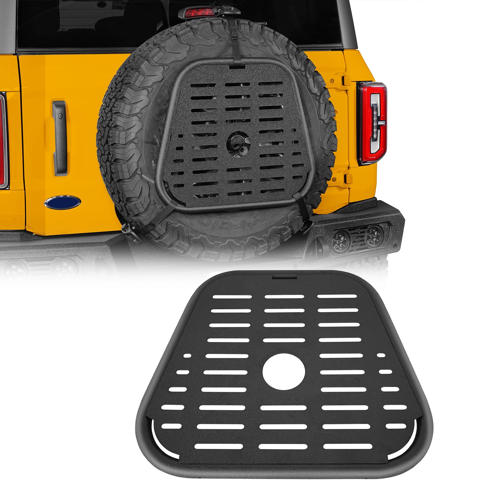 u-Box Spare Tire Molle Panel Storage Panel Cargo Rack Compatible with Jeep Wrangler YJ TJ JK 1987-2018 Ford Bronco 2021-2026, Fits up to 40" Tires