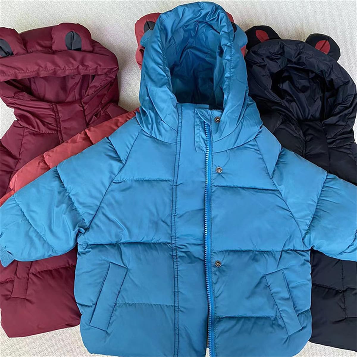 Little Girls Boys Winter Warm Cartoon Zipper Cute Bear Ears Hoodie Jacket Down Puffer Coat Outwear