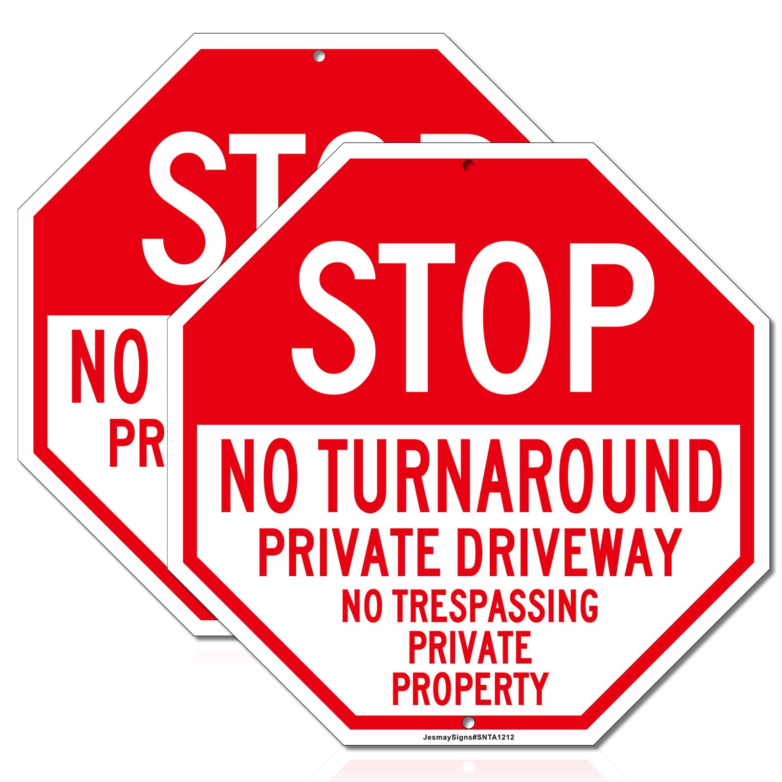 Stop No Turn Around Private Driveway Sign, No Trespassing Private Property Sign, 2Pack -12 x 12 inches Engineer Grade Reflective Aluminum, Fade