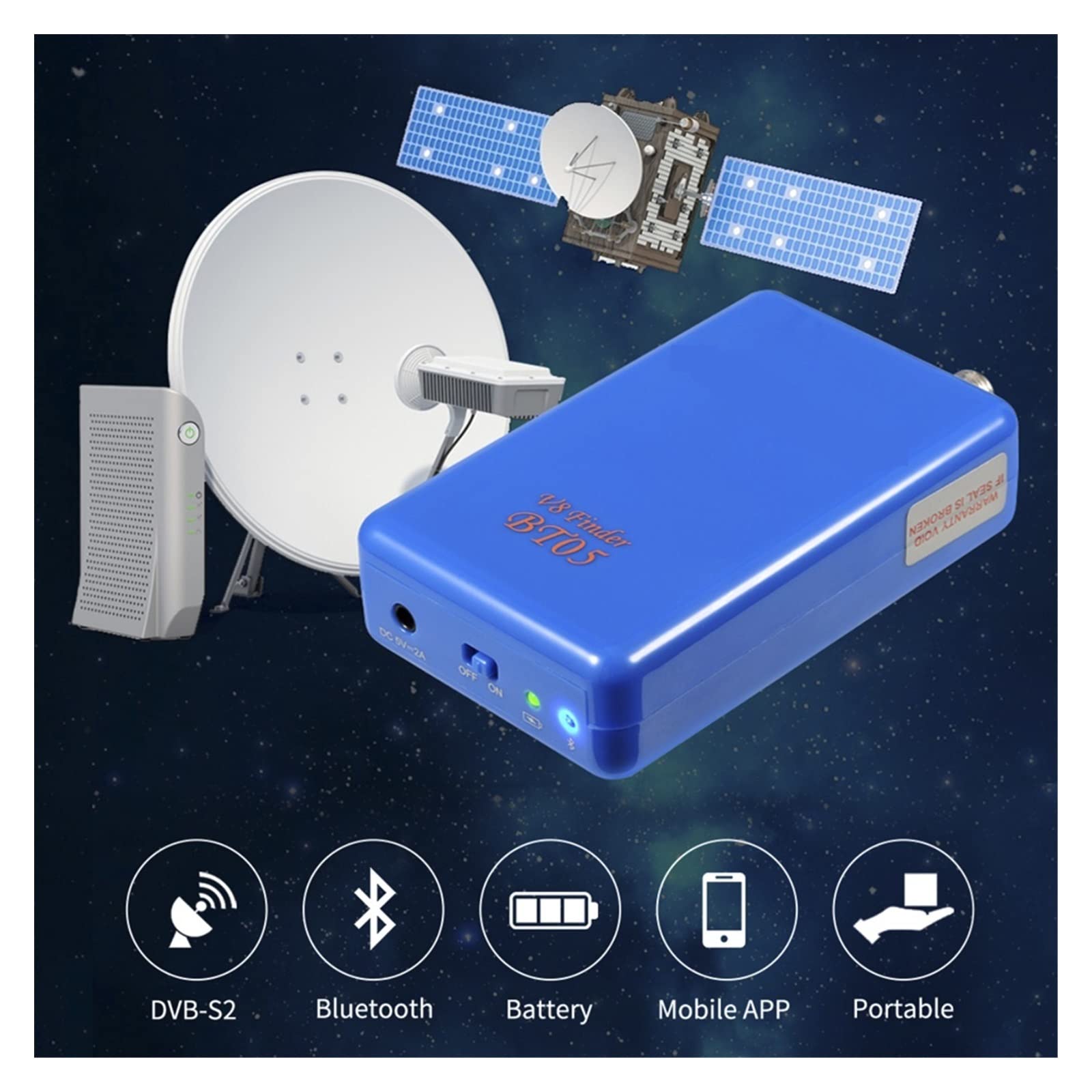 Medidor de Campo TDT, Buscador Satélite V8Finder BT05 1080P DVB-S2 con Batería de Litio,para configurar Antena parabólica
