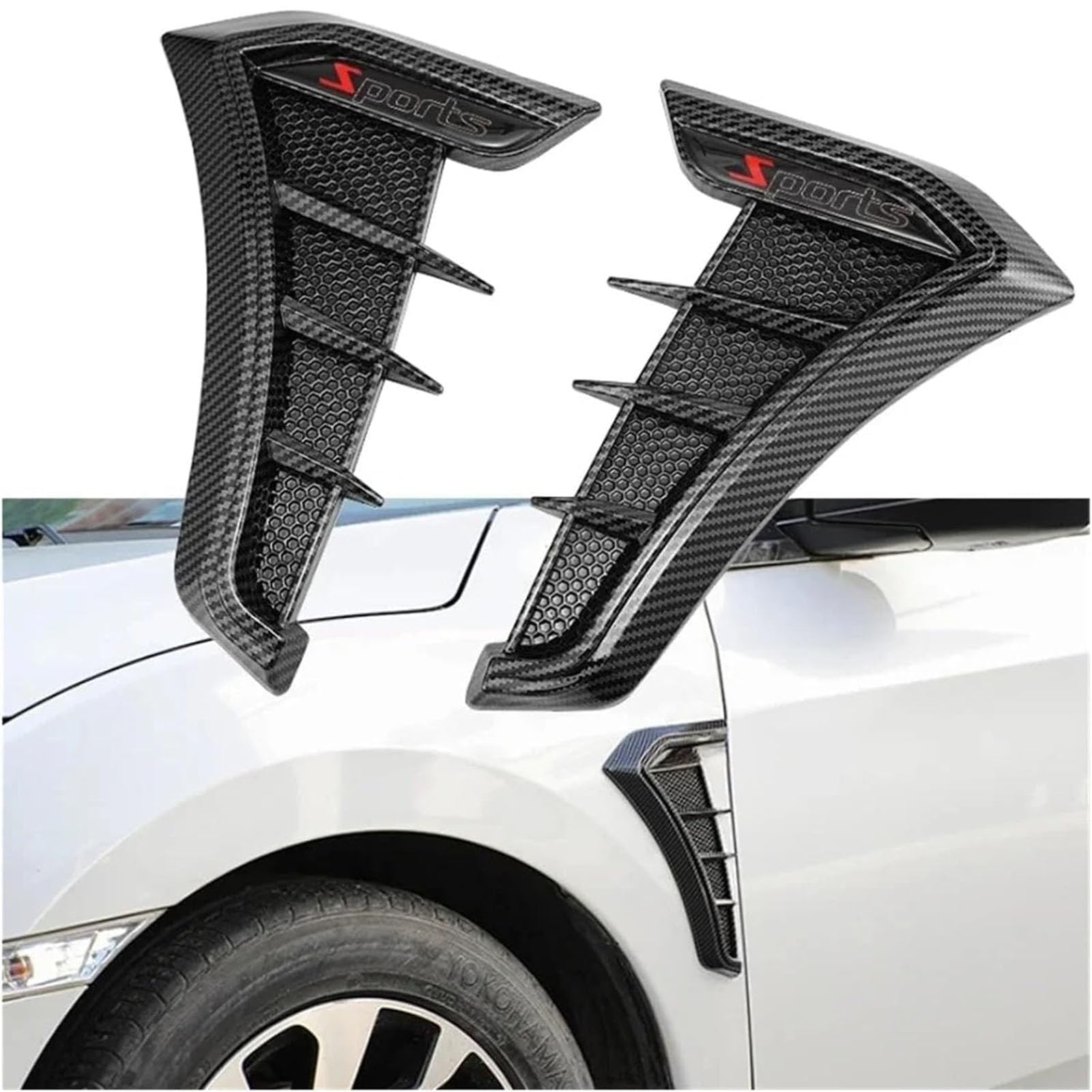 ONEMAJI 2Pcs Car Side Fender Air Vents for MG MG4 MG5 ZS HS EZS EHS EV 2023 2022, Exterior Trim Body Accents Side Decals Tuning Modification Replacement Accessories,Carbon Fiber