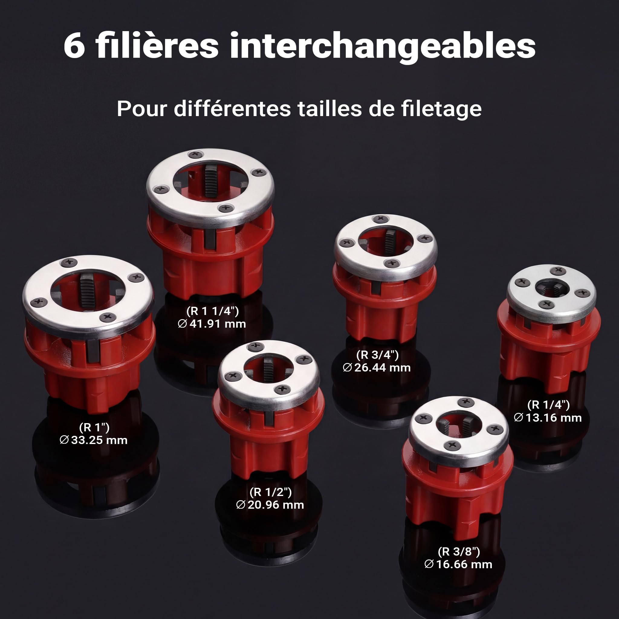 Coffret Filières de plombier à Tête interchangeable Taraud Coupe-tube 9 Pièces Outil Plomberie
