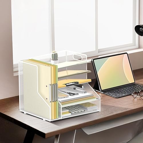 Miniatura 2 de SUPEASY Organizador de escritorio con soporte para archivos, bandeja de papel de malla de 5 niveles con soporte para revistas, organizador de