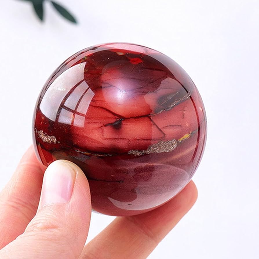 天然ムーカイトジャスパー球体置物 木製台座付き