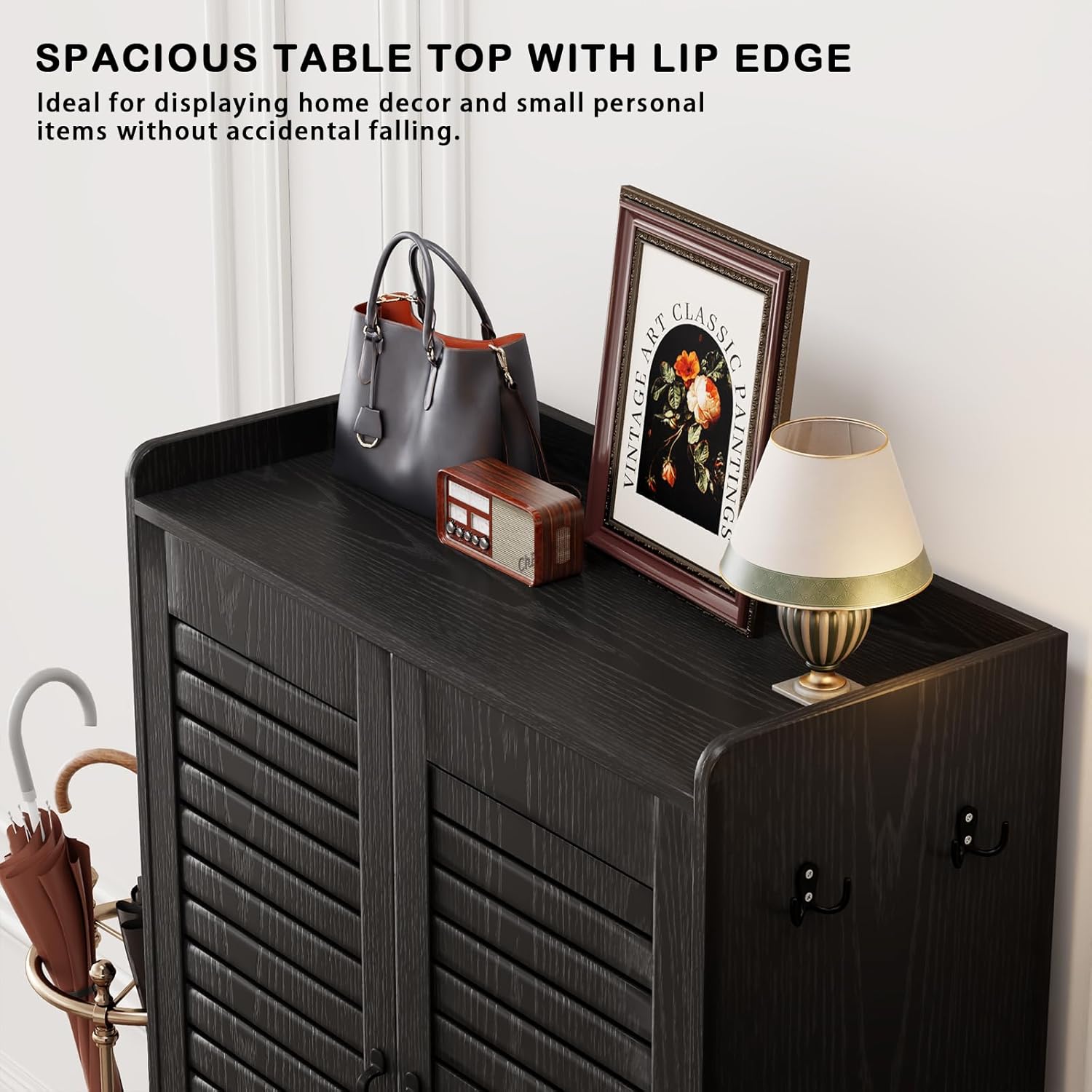 Shoe Cabinet with Doors, 7-Tier Shoe Cabinet Storage for Entryway with Adjustable Shelves, Wooden 46'' Tall Shoe Rack Organizer Cabinet for Front Door, Hallway Closet, Living Room - Black