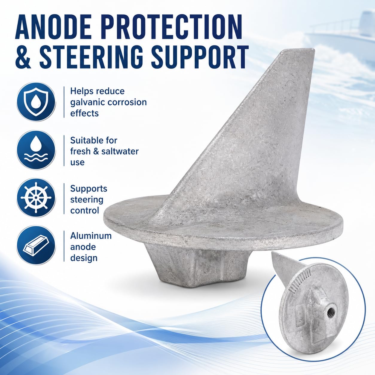 Aluminium-Trimmklappenanode 31640 Q 4 Starke Struktur Externe Motor-Einstellplatte Anode Ersatz, geeignet für Mariner-Außenbordmotoren MerCruiser Heckantriebe
