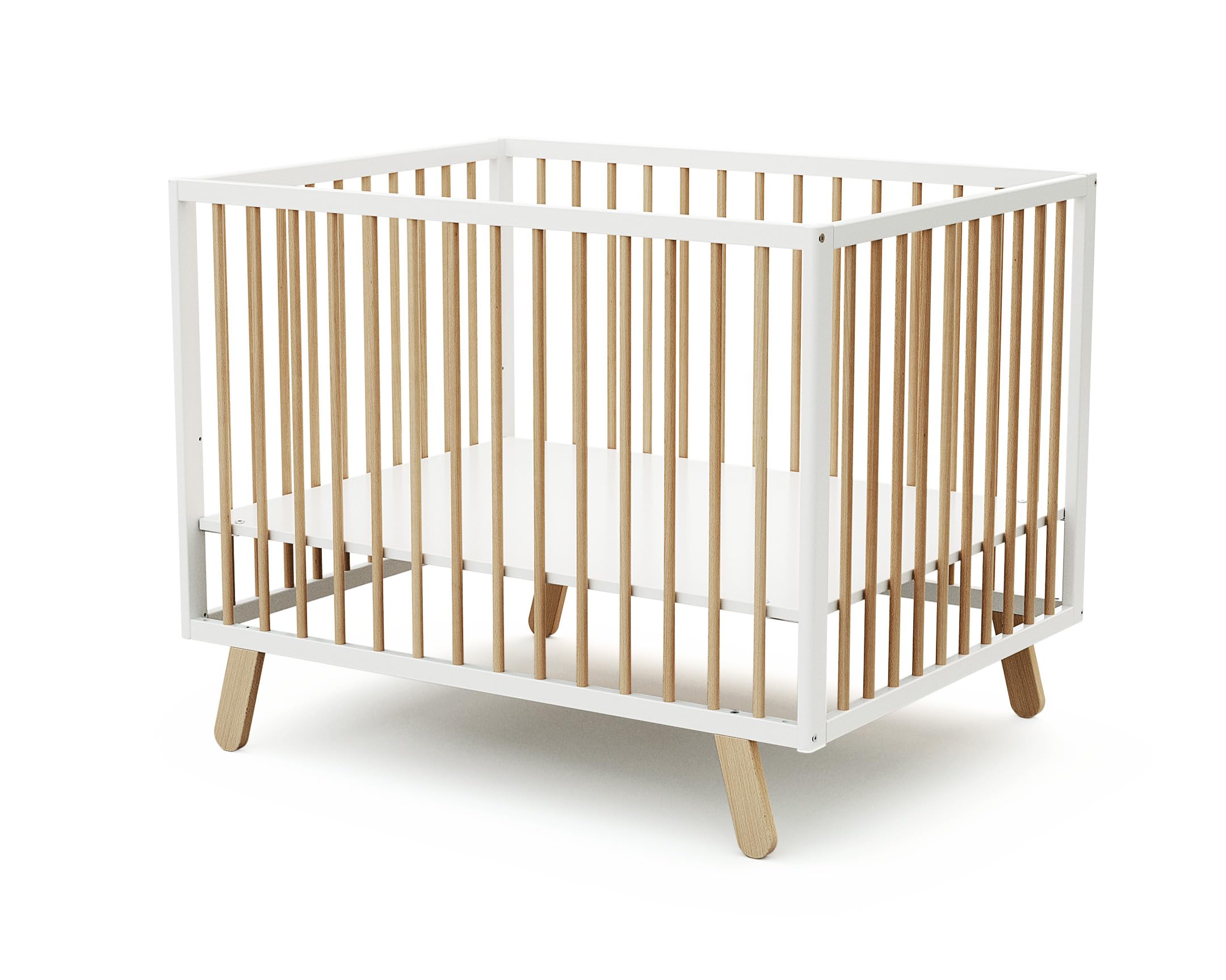 AT4 - Parc bébé Pirate en bois Blanc et Hêtre 80 x 100 cm | Fond réglable 3 hauteurs | Pour enfant jusqu'à 24 mois