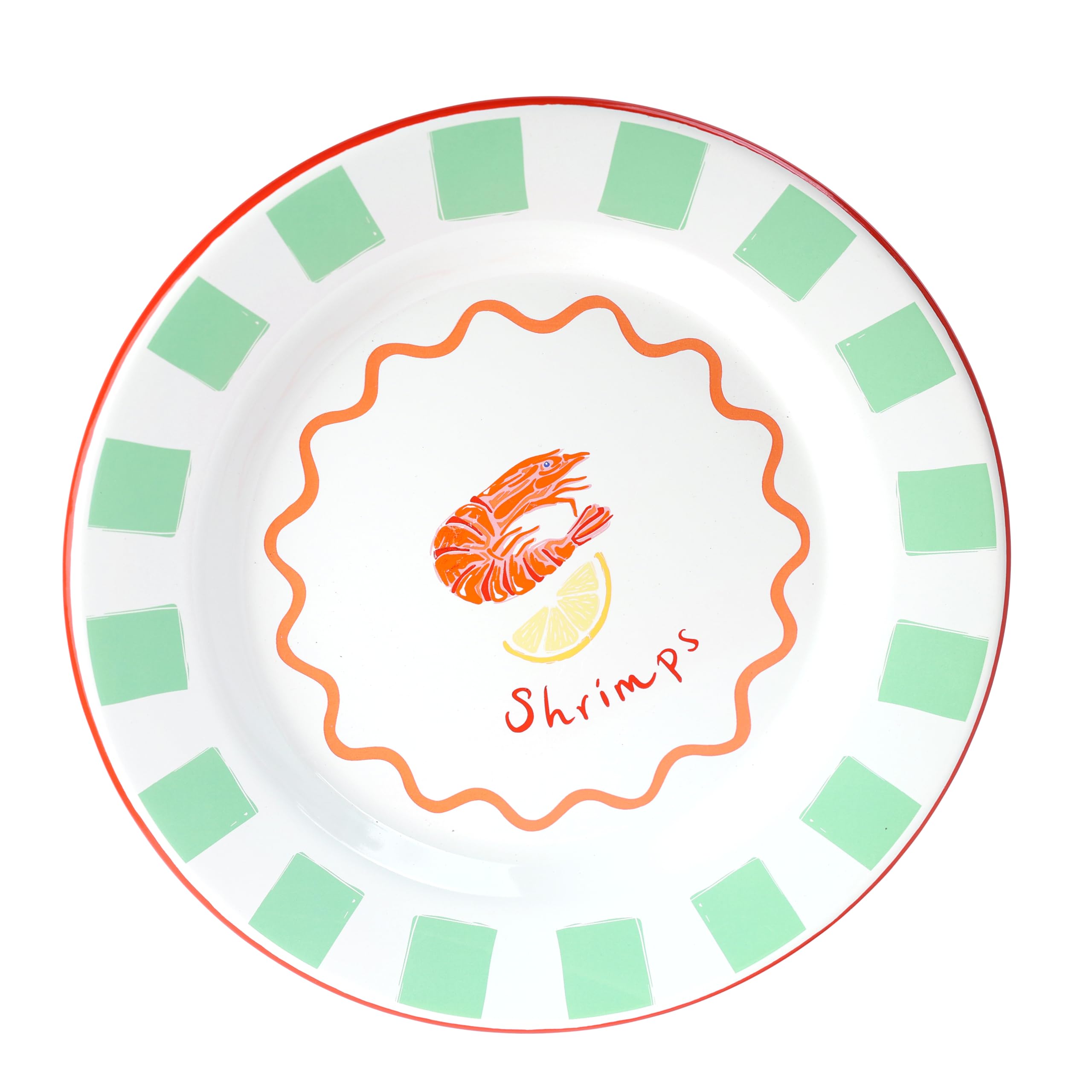 Talking Tables Handmade Enamel Dinner Plate 25cm with Shrimp Design, Household Plates Shatterproof & Dishwasher Safe, Reusable Tableware for Indoor & Outdoor Dining