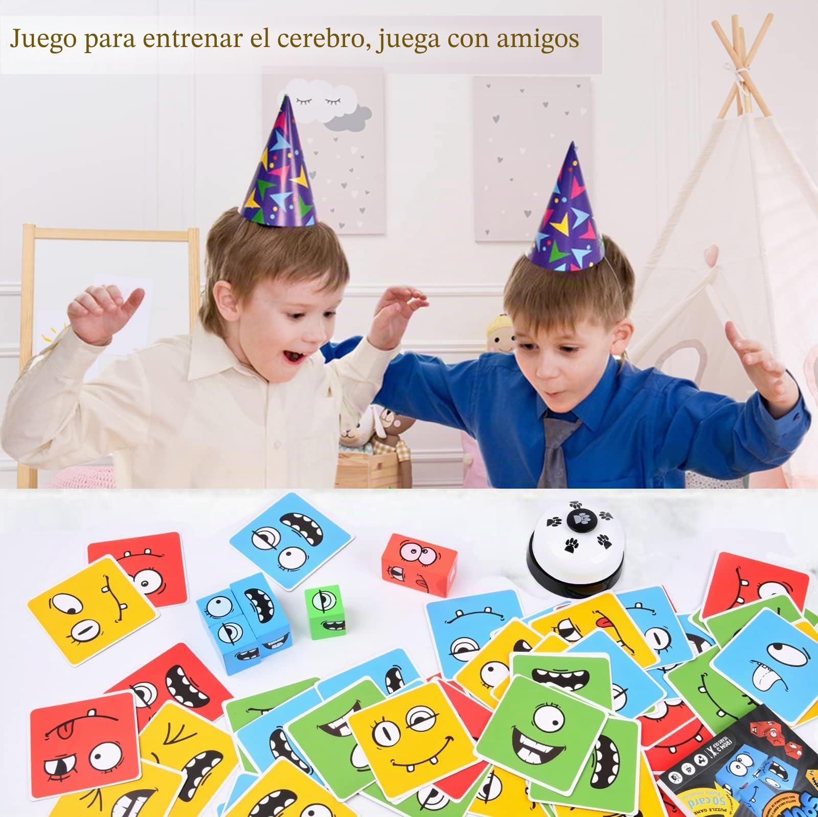 Juguete de expresión de madera, juego de dados interactivo, juego de madera para niños como juego familiar con timbre