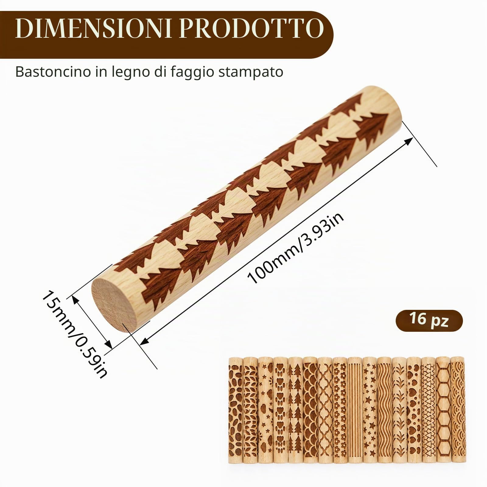 16 Pezzi Rulli Texture per Ceramica e Argilla 10x1.5cm 16 Stili Rullo per Modellare Argilla in Legno Piccolo Mattarello con Texture per Strumenti di Modellazione Ceramica e Argilla