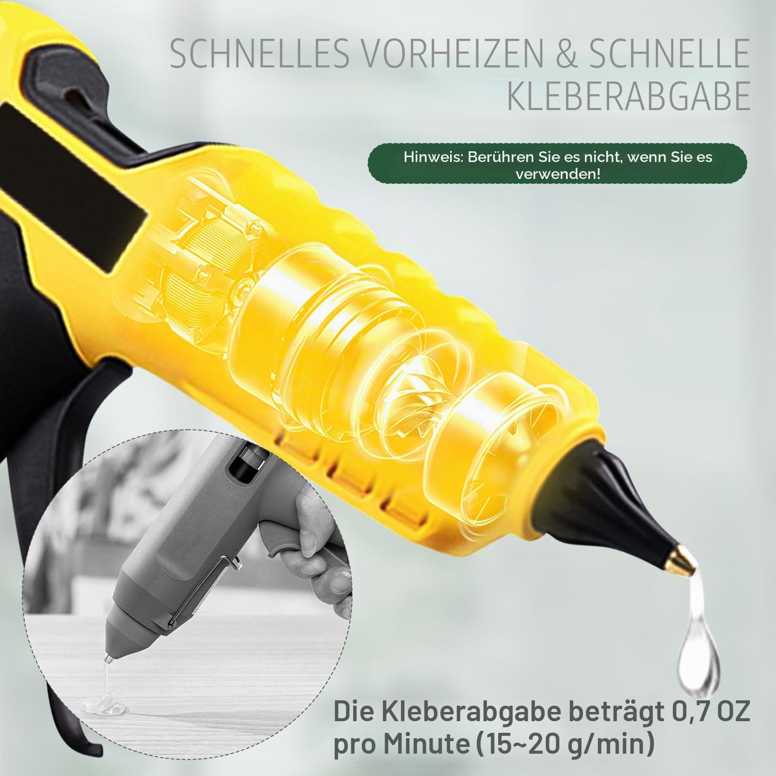 Akku Heißklebepistole für Dewalt 18 V/20 V, 100 W, elektrische Heißklebepistole mit 30 Stück 11 mm Klebepistolen-Sticks für Reparatur, Kunst, Handwerk, Kunst (ohne Batterie)