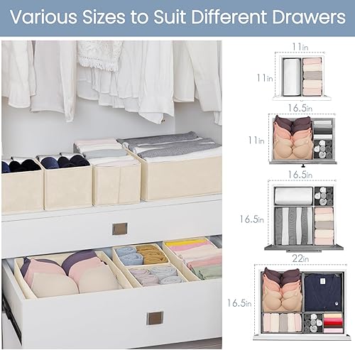 Miniatura 6 de Organizador de cajones de ropa, paquete de 16 organizadores de cajones de ropa interior, organizadores plegables de armario y divisores de cajones