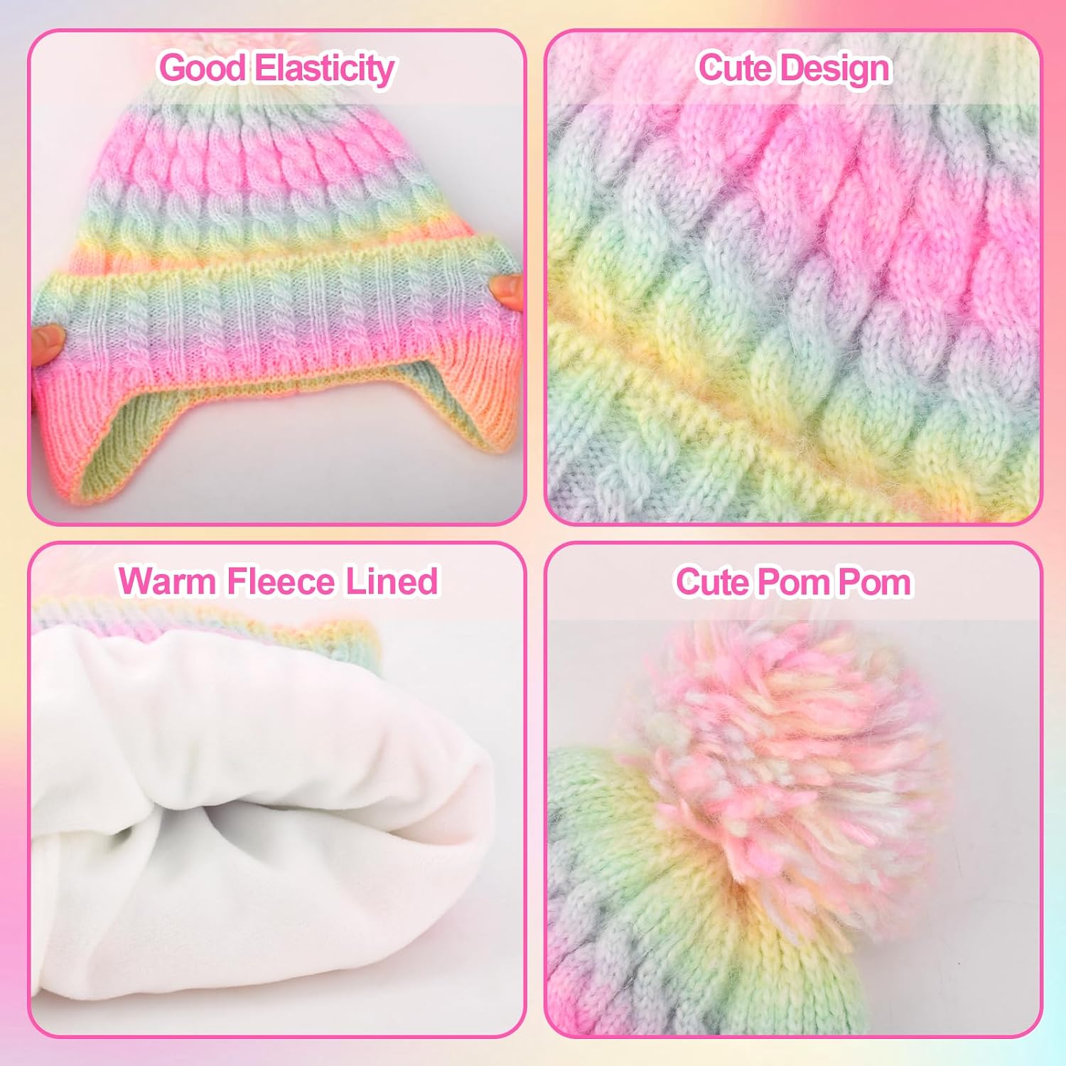 Kids Winter Beanie Hat Boys Toddler Knitted Pom Hat Earflap Fleece Lining Ages 3-12