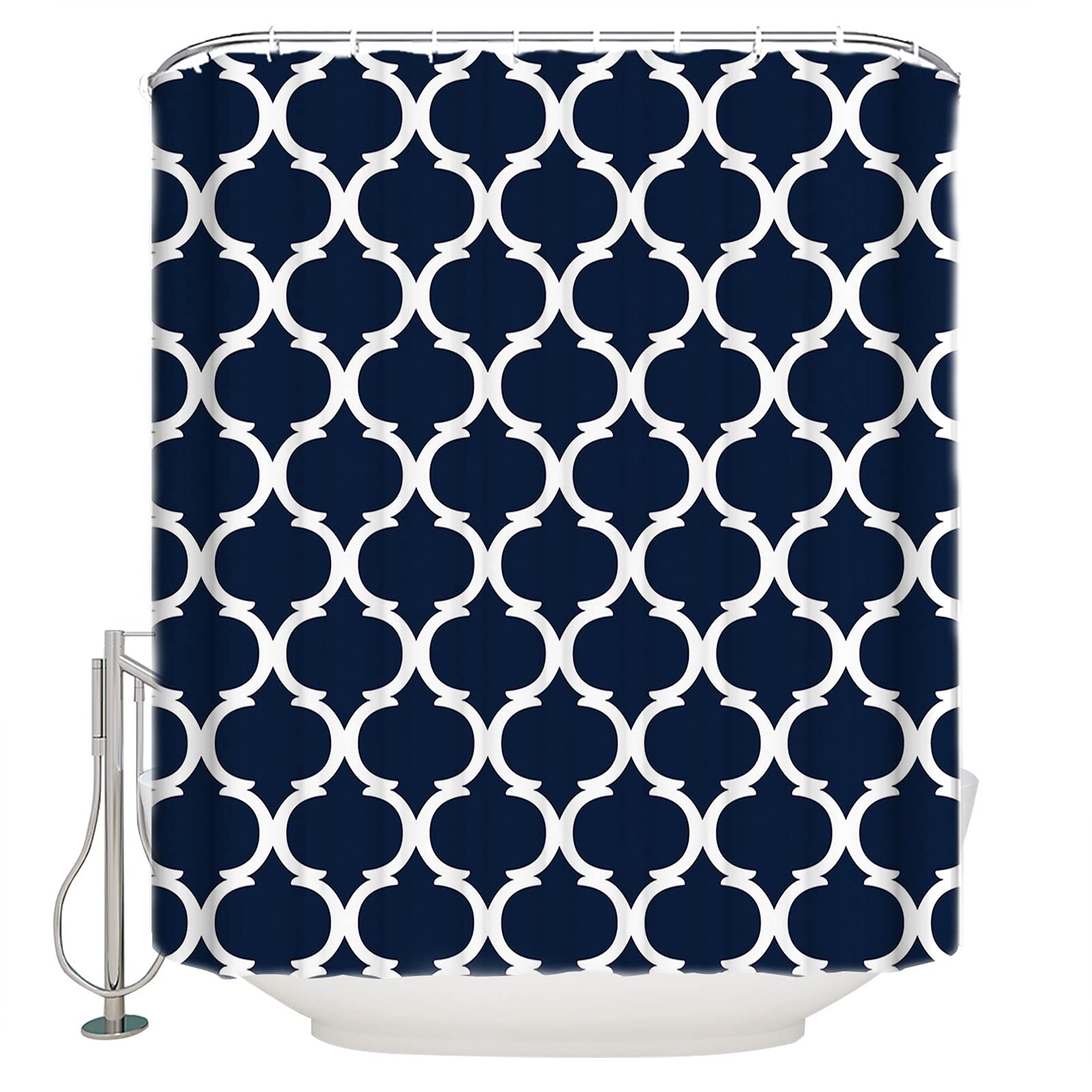 Teamery Shower Curtain, Moroccan Navy Blue Shower Curtain, Bathroom Decor Shower Curtain Liner, Shower Curtains for Bathroom, 60x72in Shower Curtain for Shower Stall & Clawfoot Tub