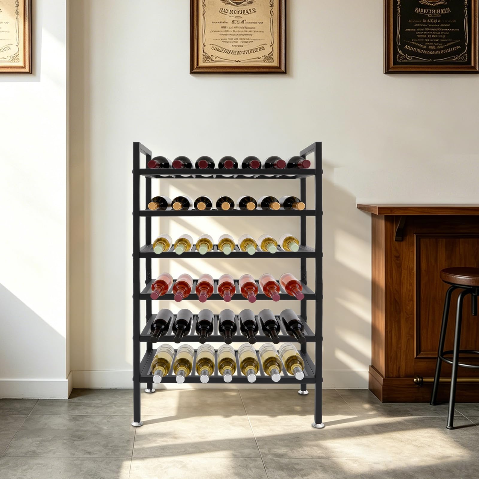 Weinregal für 42 Flaschen, Metall, 60 × 30 × 95 cm, Schwarz