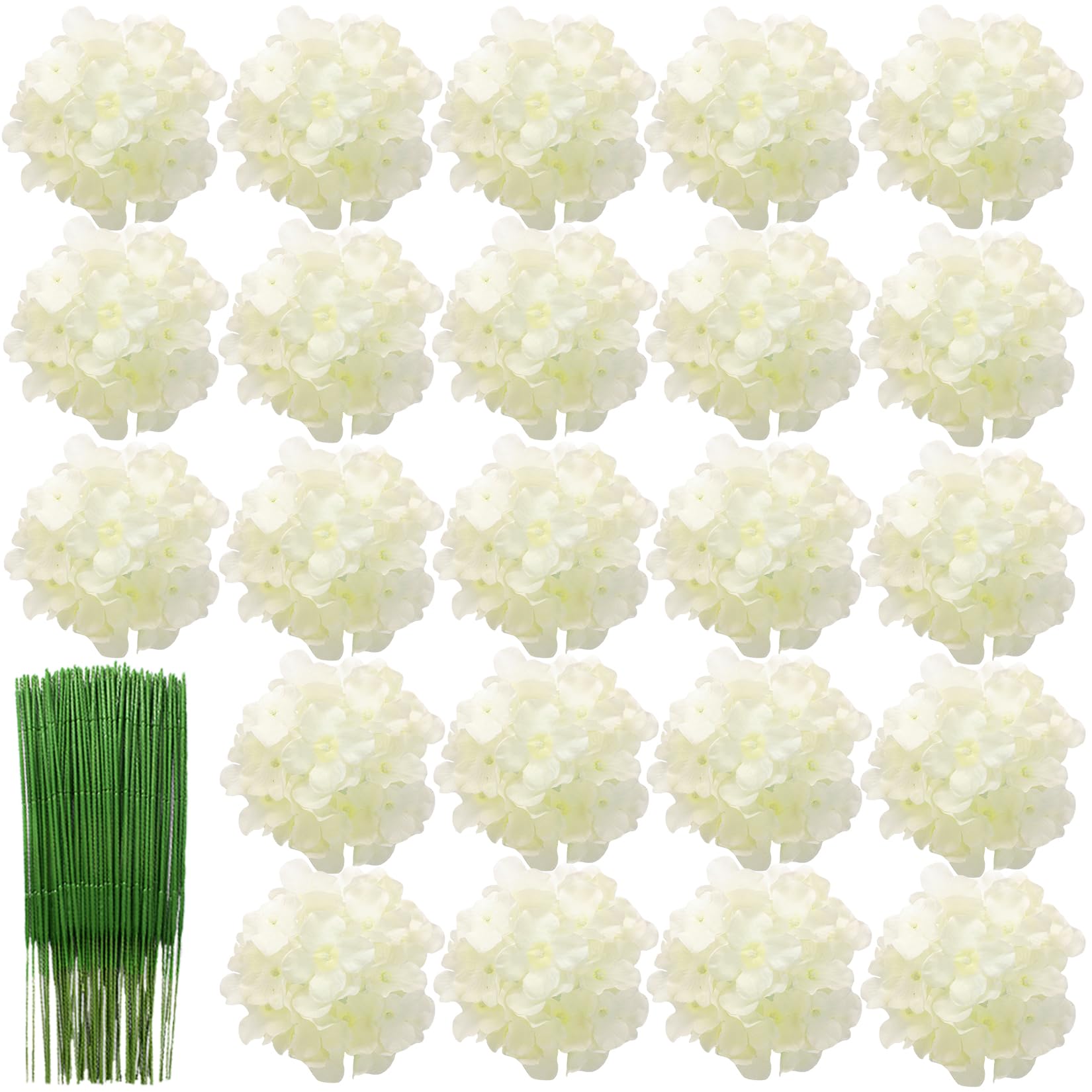 HinyoCo 28 Pcs Silk Hydrangea Flowers Artificial Flowers 7 inch Hydrangea Head with stem, Used for Home Wedding Party Decoration (Ivory)