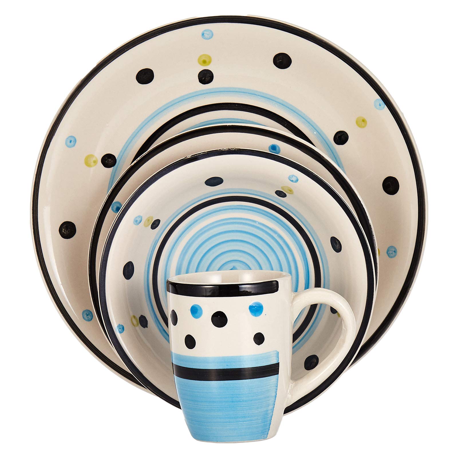 Harmony2724623289311 Stoneware Dinner Set of 16, Blue, W 28.4 x H 27.4 L 18.4 cm