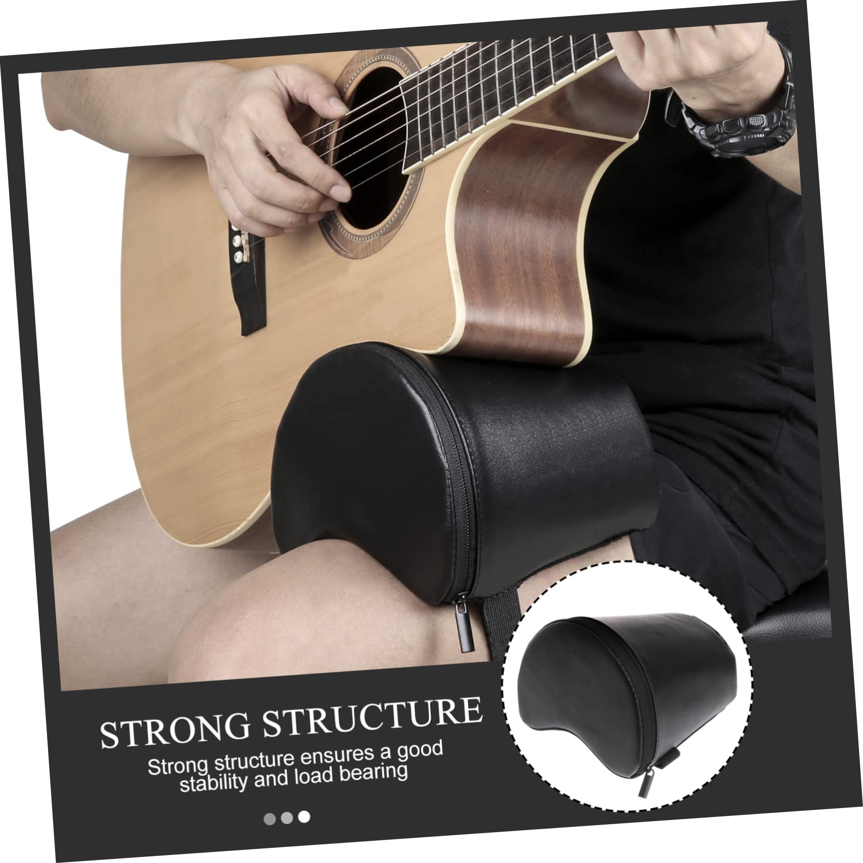 HANABASS Poggiapiede per Chitarra Classica Nero, Leggero Fascia Elastica | Pelle Sintetica e Schiuma, per Pratica Quotidiana e Supporto Durante L'esecuzione, Accessorio per Chitarristi