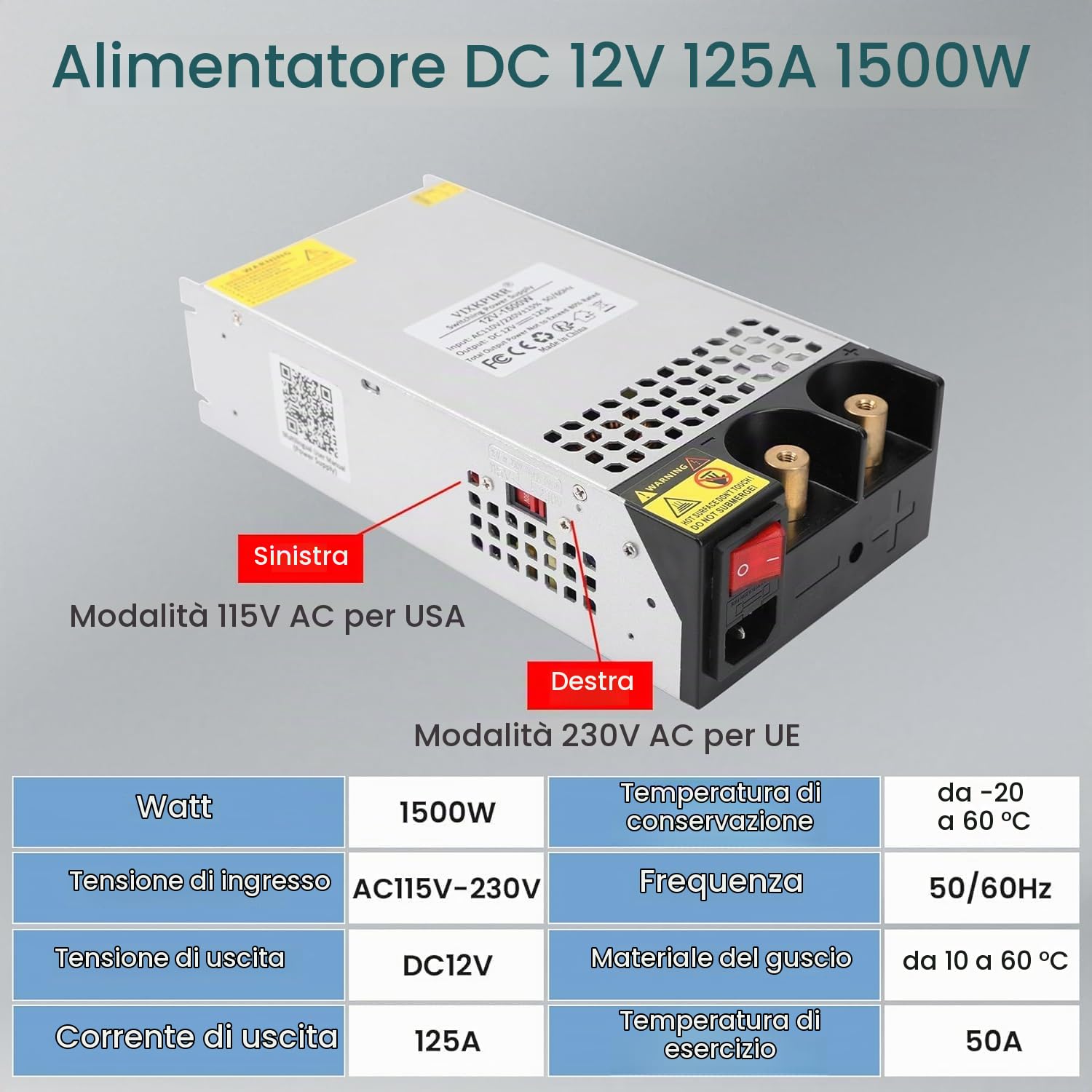 DC 12V 125A 1500W Alimentatore Trasformatore 230V AC to DC 12Volt 125A Interruttore 1500W Alimentatore per Pompa LED CCTV Telecamera Sicurezza Auto Stereo Stampante 3D e altri 12V Dispositivi