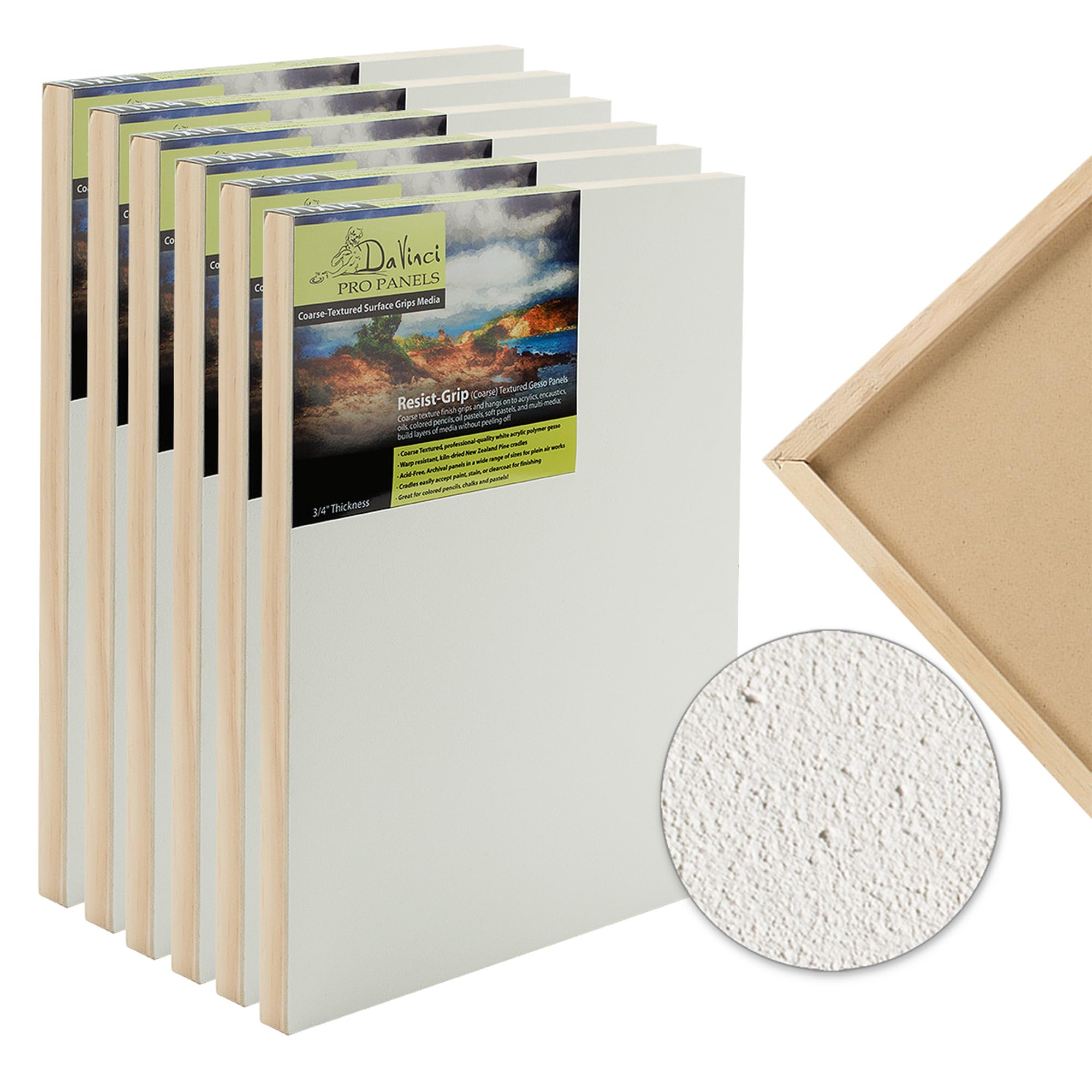 Da Vinci Pro Resist-Grip Gesso-Board, grob strukturiert, 22,9 x 30,5 cm, 1,9 cm tiefe Kunsttafeln zum Malen, weißes Acryl-Polymer mit Quarzsand, verwindungssteife und versiegelte MDF-Platte