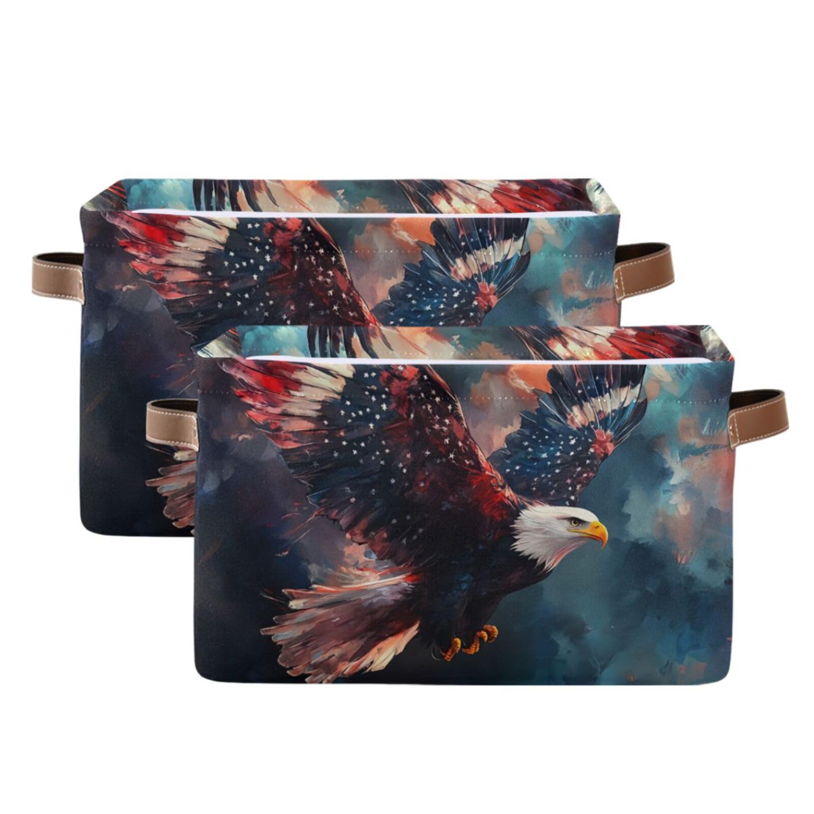 PaChyLuu Independence Storage Basket Bin Canvas Fabric Organizer Toys Basket with Handles for Home Office Nursery, Clothes, Gifts, 2 Pcs