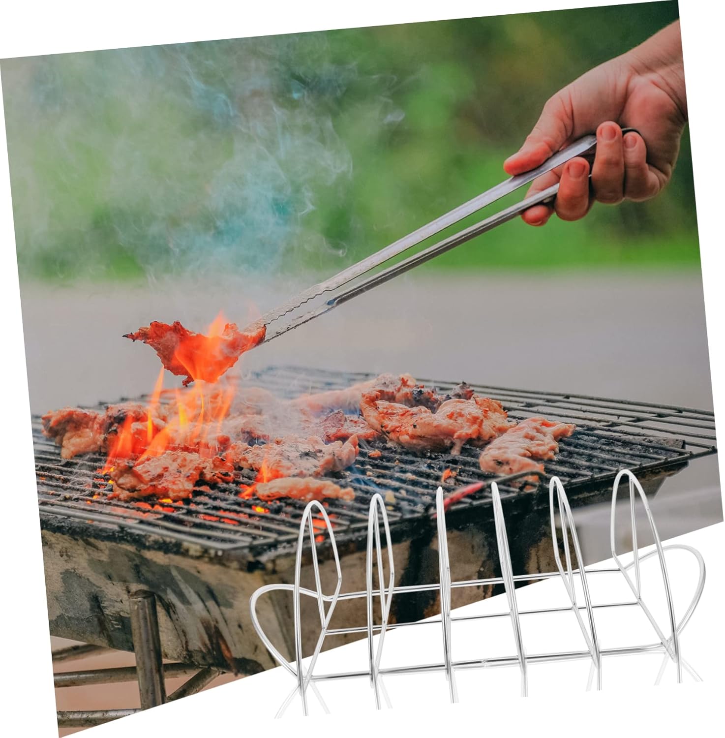 Stainless Steel Barbecue Grill Rack for Half-Round Ribs and Steaks Portable BBQ Roasting Stand Non-Stick Surface for Outdoor Picnics and Camping