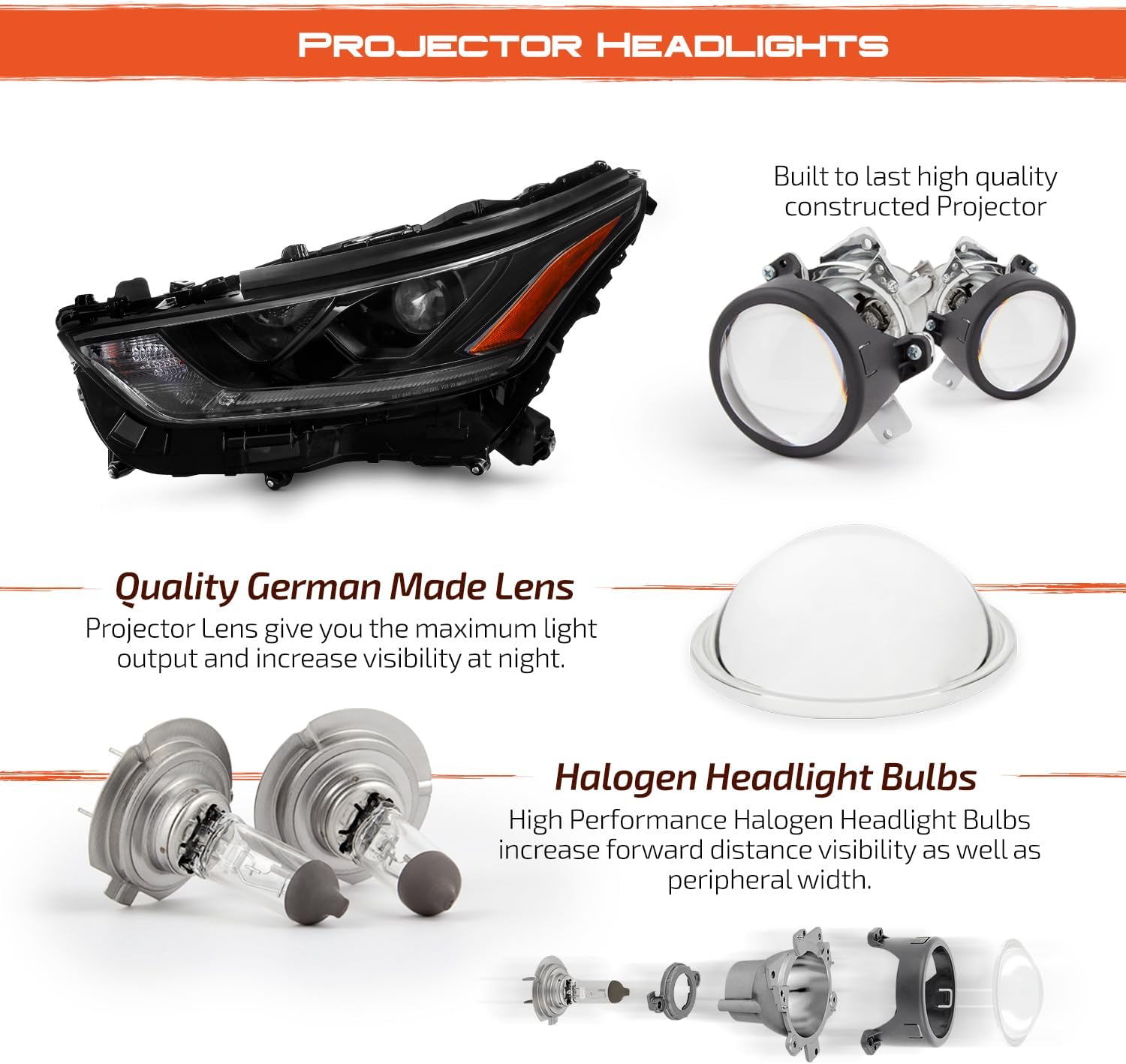 AKKON - Fits 2020-2024 Toyota Highlander [Dual Beam Projector] Chrome Headlights Pair Driver+Passenger w/Non LED DRL