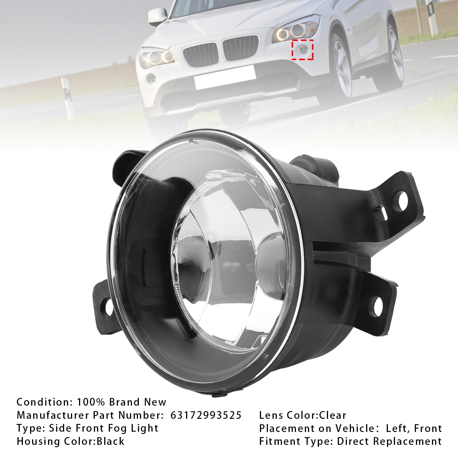 1 Pcs Front Left Fog Light Without Bulb für BMW X1 E84 2009-2015 63172993525