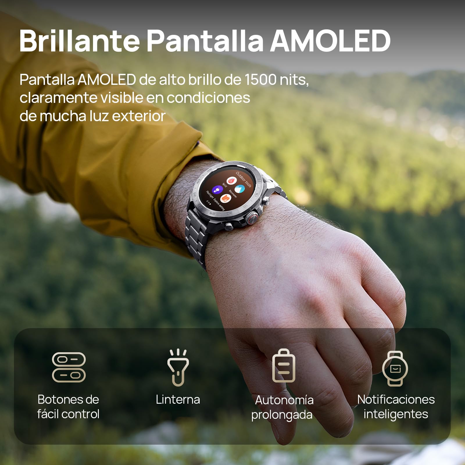 Mibro GS Explorer S TI Reloj Inteligente para Correr con GPS, Smartwatch con Impermeable 10ATM, Bisel Titanium, Llamadas Bluetooth, Altímetro, Barómetro, Brújula, para Android iOS (Correa de Titanio)