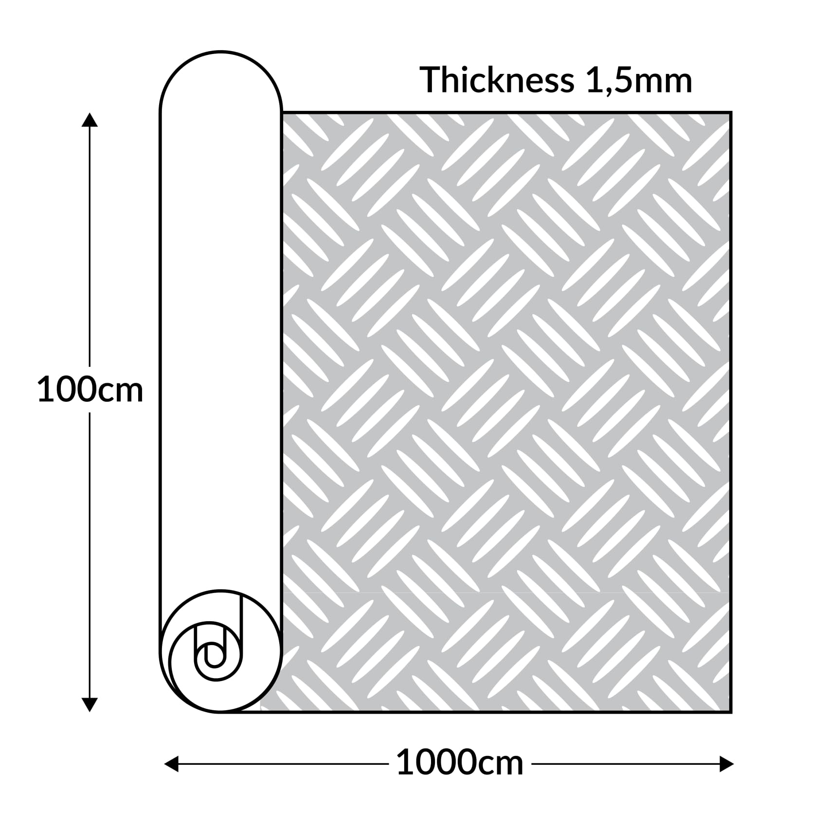 Revestimiento de suelo de PVC por metros, 1,5 mm, alfombrilla antideslizante, sin olor, alfombrilla granulada, chapa estriada, a cuadros, antideslizante, chapa estriada, antracita, 340 x 100 cm