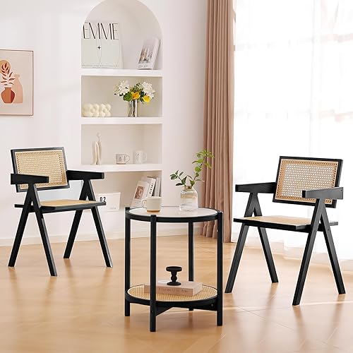 Miniatura 4 de Tiita Juego de 2 sillas decorativas de ratán, sillas de comedor modernas de mediados de siglo, sillas de sala de estar de bambú para sala de