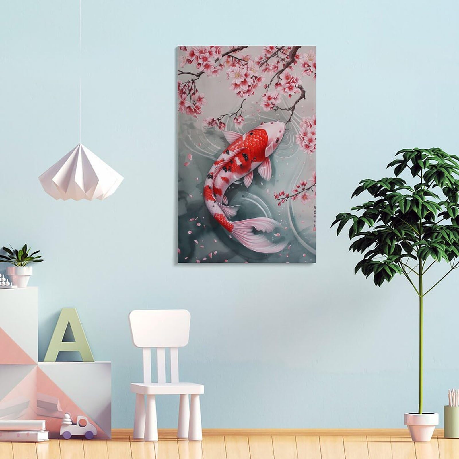 Amazon.co.jp: 絵画 桜の下の紅白鯉インテリア 絵画 動物イラスト