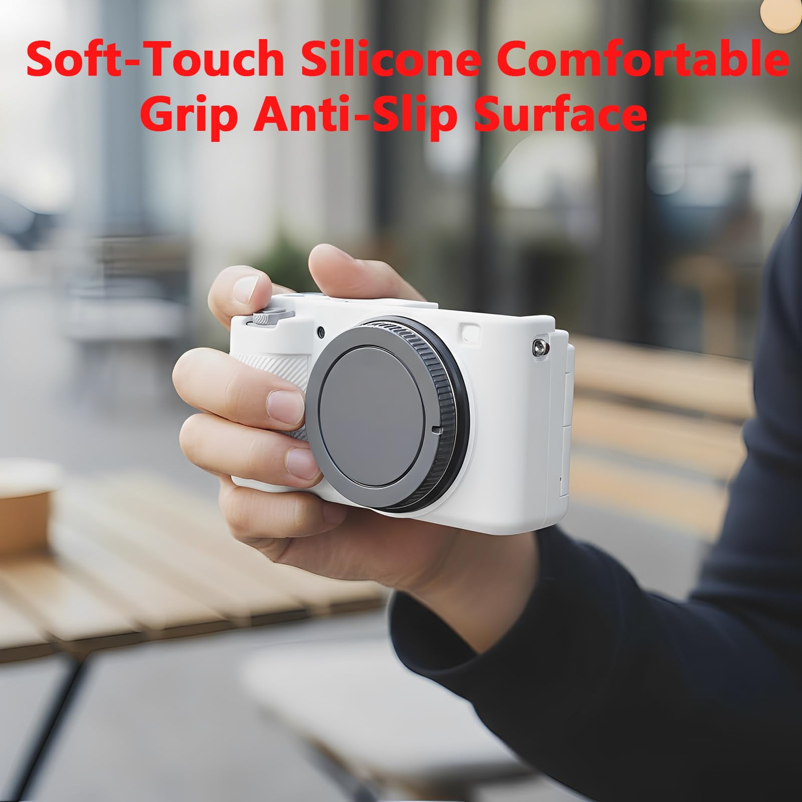 Étui de protection en silicone souple compatible avec les appareils photo Sony ZV-E10 / ZVE10, peau en caoutchouc léger avec accès complet et ouverture au fond, Blanc., Accessoire pour