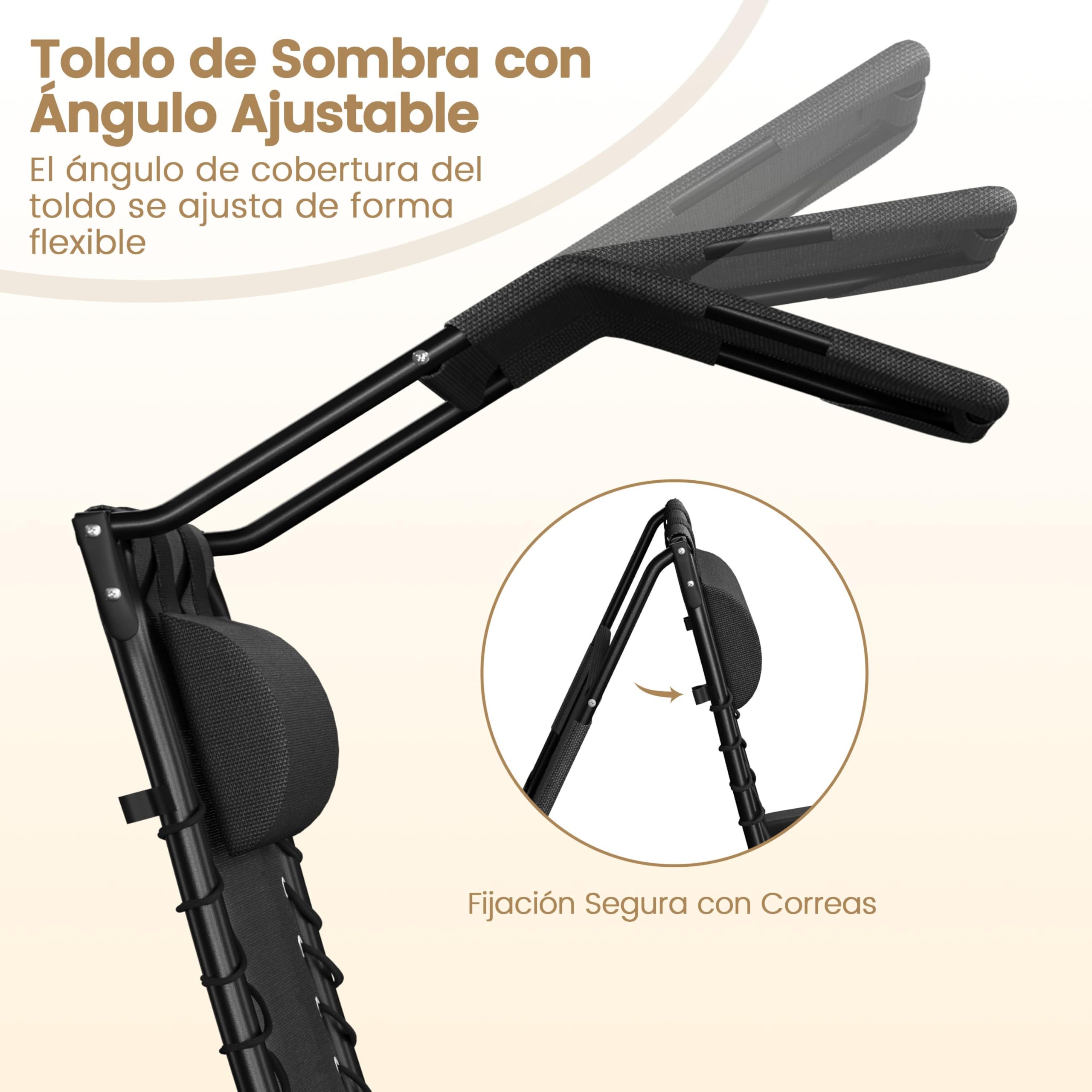 Yaheetech Tumbonas Jardin Exterior, Tumbonas Plegables con Reposacabezas y Parasol, Soportado 115 kg, para Piscina, Jardín, Tumbona Piscina Resistente a Intemperie, Negro