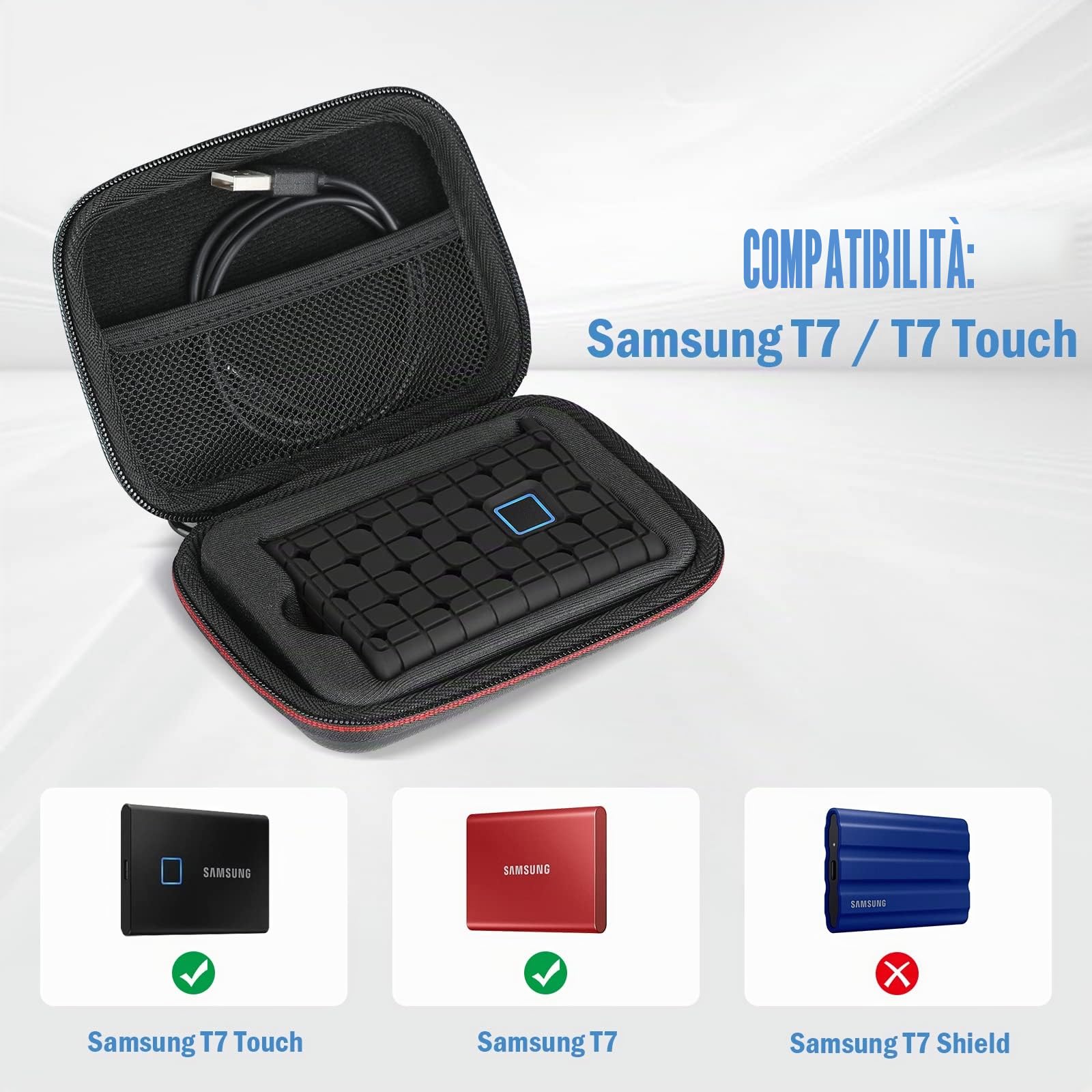 ProCase Custodia per Samsung T7 / T7 Touch SSD Esterno Portatile da 500GB 1TB 2TB, Unità a Stato Solido Esterna Hard Disk Borsa con Copertina in Silicone per Il Trasporto -Nero