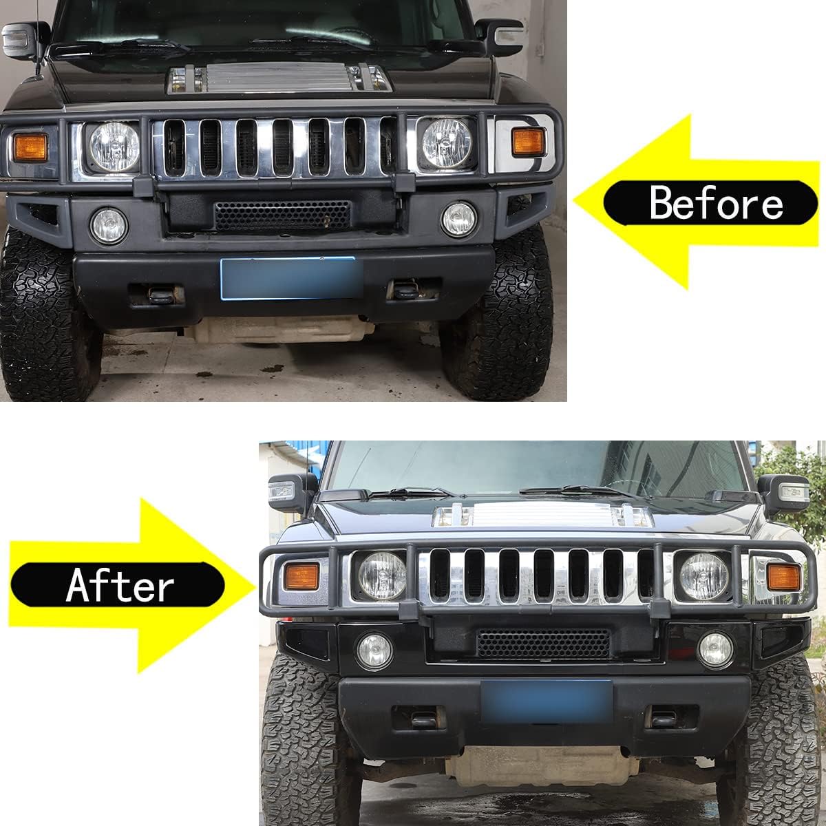 Front Bumper Corner Bezels Cover and Front Bumper Lower Trim Sets Compatible with Hummer H2 2003-2009, 5 Pieces Bumper Protection Trim Cover Kit 5Pcs (Bright Black)