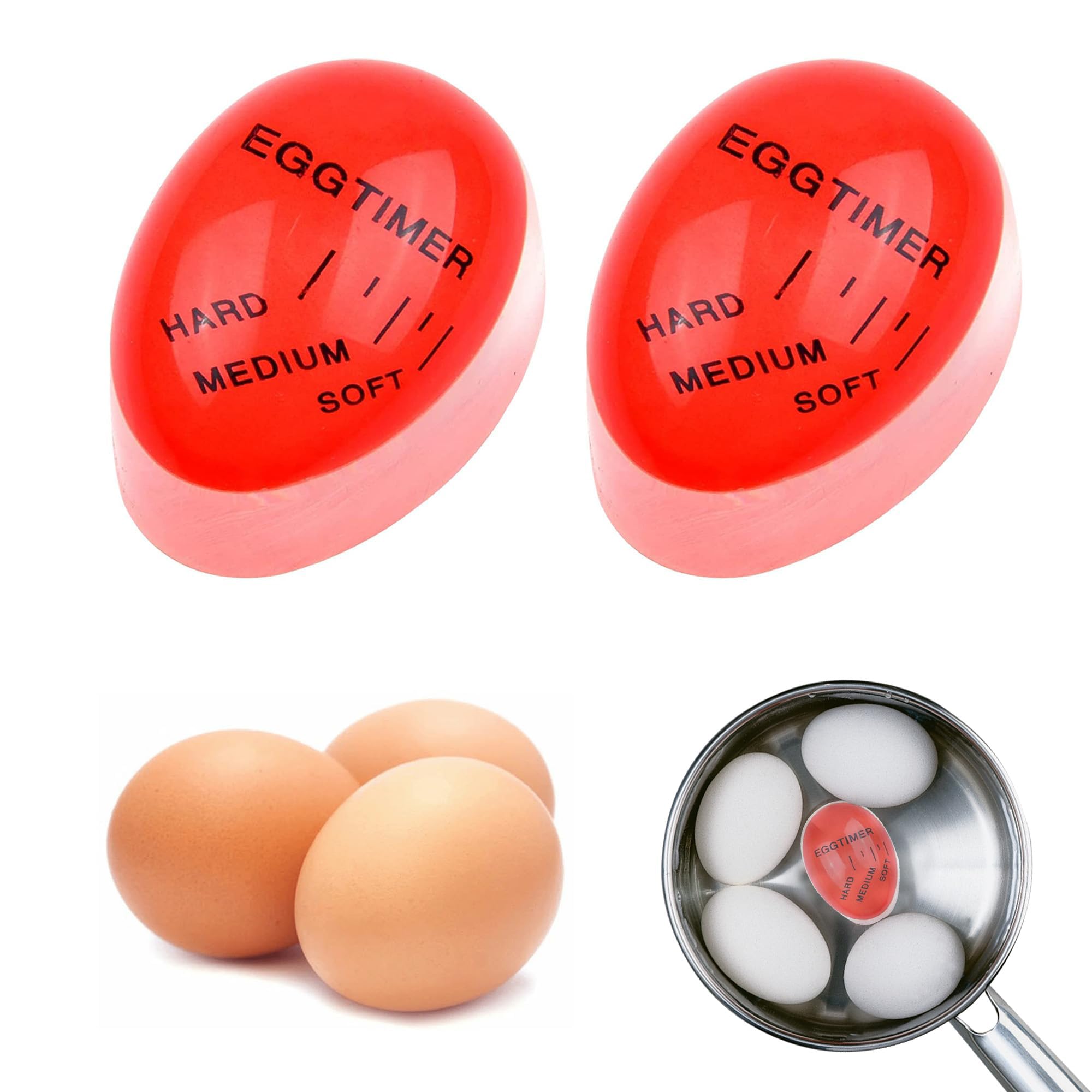 2Piece Durable Egg Timer, Colour Changing Boiled Egg Timer, Egg Timers for Boiling Eggs, Color Changing Indicator Soft Medium and Hard Boiled Eggs Heat Sensitive Safe Kitchen Tool Cooking Home Use Gif