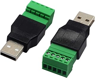 zdyCGTime USB 2.0 A Screw Terminal Block Connector USB 2.0 A Male Plug to 5 Pin/Way Female Bolt Screw Shield terminals Pluggable Type Adapter Connector Converter 300V 8A(2Pack) (Male)